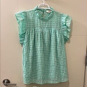 UMGEE USA: Spring Aqua Ruffle Sleeve Top